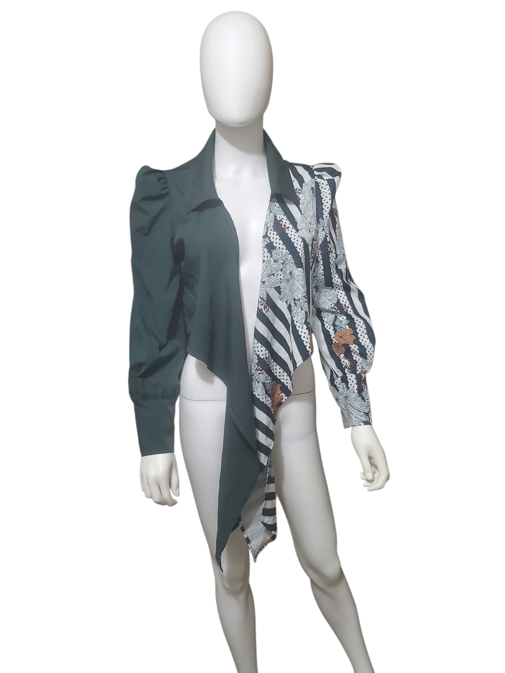 SHEIN Asymmetrical Mixed Print Tie Front Blouse Size S